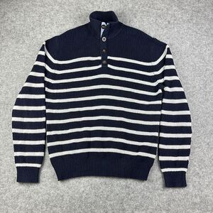 Collars and Co Pullover Sweater Mens XXL Blue White Striped Knit Button Preppy